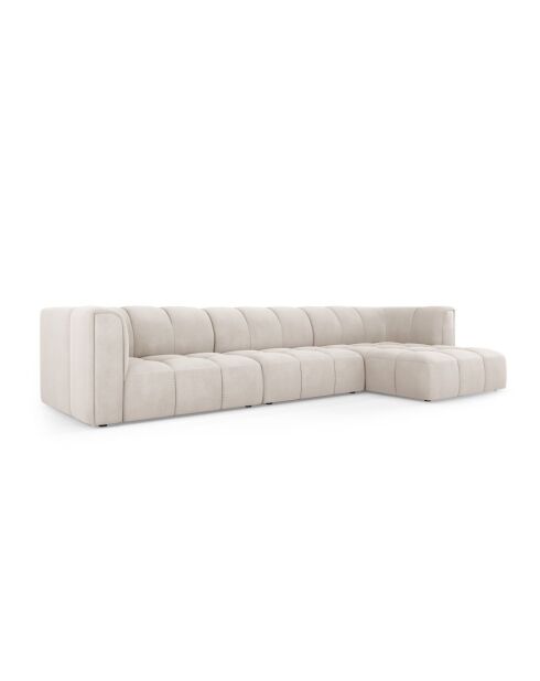 Canapé d'angle droit modulaire en chenille Francesca 5 places beige - 316 x 160 x 70 cm