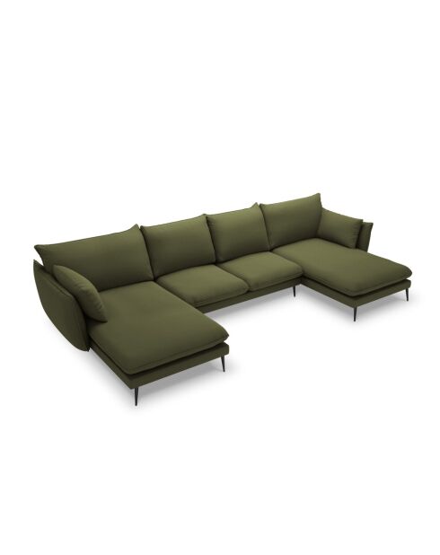 Canapé panoramique en tissu structuré Elio 6 places vert - 344 x 170 x 97 cm