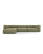 Canapé d'angle gauche modulaire en chenille Francesca 5 places vert clair - 316 x 160 x 70 cm