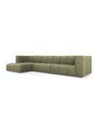 Canapé d'angle gauche modulaire en chenille Francesca 5 places vert clair - 316 x 160 x 70 cm