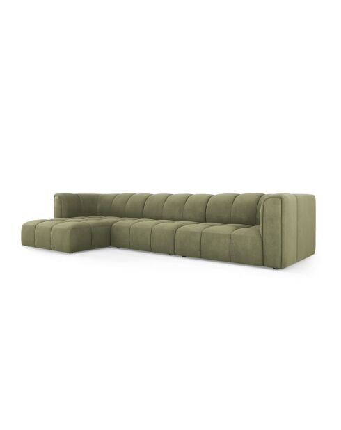 Canapé d'angle gauche modulaire en chenille Francesca 5 places vert clair - 316 x 160 x 70 cm