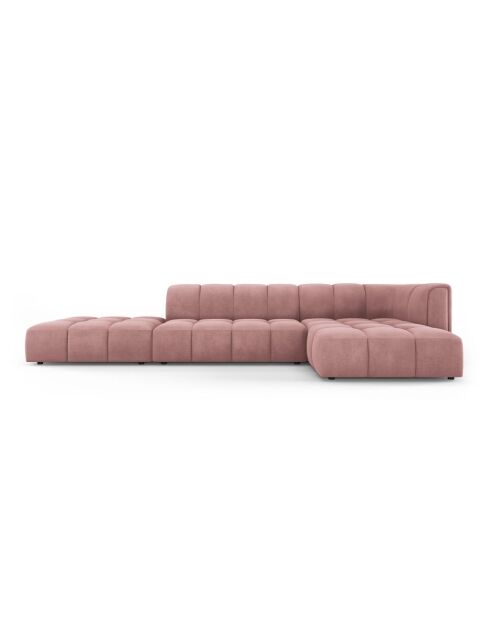 Canapé d'angle droit modulaire en chenille Francesca 5 places rose - 323 x 160 x 70 cm