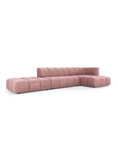 Canapé d'angle droit modulaire en chenille Francesca 5 places rose - 323 x 160 x 70 cm