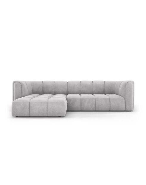 Canapé d'angle gauche modulaire en chenille Francesca 3 places gris clair - 256 x 160 x 70 cm