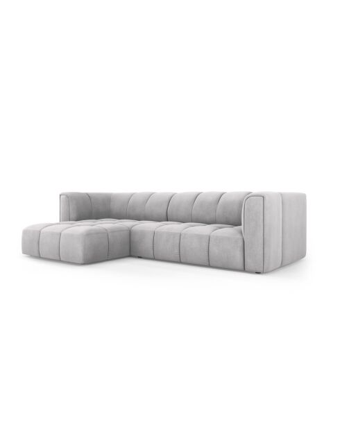 Canapé d'angle gauche modulaire en chenille Francesca 3 places gris clair - 256 x 160 x 70 cm