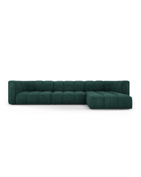 Canapé d'angle droit modulaire en chenille Francesca 5 places vert bouteille - 316 x 160 x 70 cm