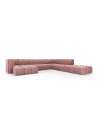 Canapé d'angle droit panoramique modulable en chenille Francesca 7 places rose - 329 x 276 x 70 cm