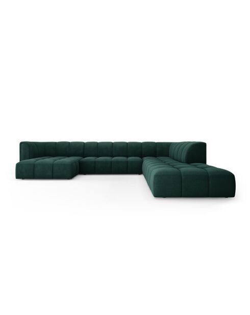 Canapé d'angle droit panoramique modulable en chenille Francesca 7 places vert bouteille - 329 x 276 x 70 cm