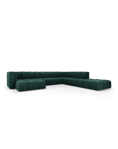 Canapé d'angle droit panoramique modulable en chenille Francesca 7 places vert bouteille - 329 x 276 x 70 cm