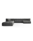 Canapé d'angle gauche panoramique modulable en chenille Francesca 7 places gris foncé - 329 x 276 x 70 cm