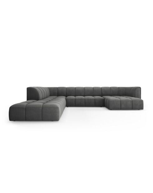 Canapé d'angle gauche panoramique modulable en chenille Francesca 7 places gris foncé - 329 x 276 x 70 cm