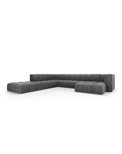 Canapé d'angle gauche panoramique modulable en chenille Francesca 7 places gris foncé - 329 x 276 x 70 cm