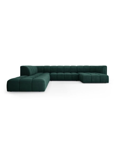 Canapé d'angle gauche panoramique modulable en chenille Francesca 7 places vert bouteille - 329 x 276 x 70 cm