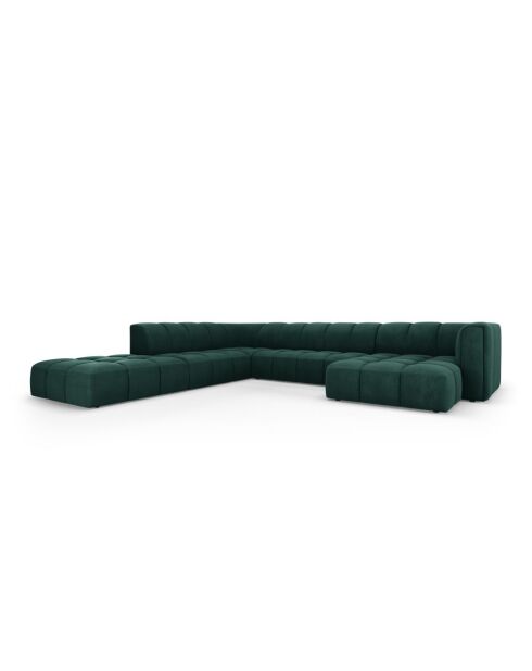 Canapé d'angle gauche panoramique modulable en chenille Francesca 7 places vert bouteille - 329 x 276 x 70 cm
