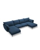 Canapé panoramique en tissu structuré Elio 6 places bleu - 344 x 170 x 97 cm