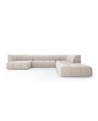 Canapé d'angle droit panoramique modulable en chenille Francesca 7 places beige - 329 x 276 x 70 cm
