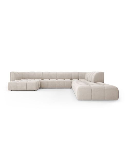 Canapé d'angle droit panoramique modulable en chenille Francesca 7 places beige - 329 x 276 x 70 cm