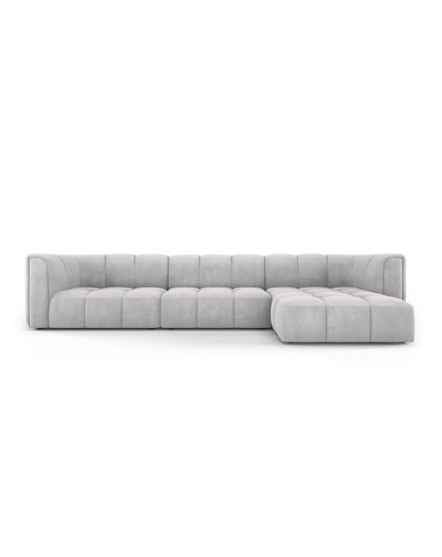 Canapé d'angle droit modulaire en chenille Francesca 5 places gris clair - 316 x 160 x 70 cm