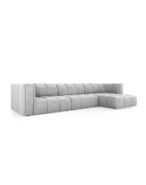 Canapé d'angle droit modulaire en chenille Francesca 5 places gris clair - 316 x 160 x 70 cm