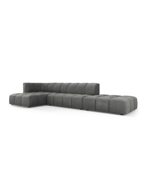 Canapé d'angle gauche modulaire en chenille Francesca 5 places gris foncé - 323 x 160 x 70 cm