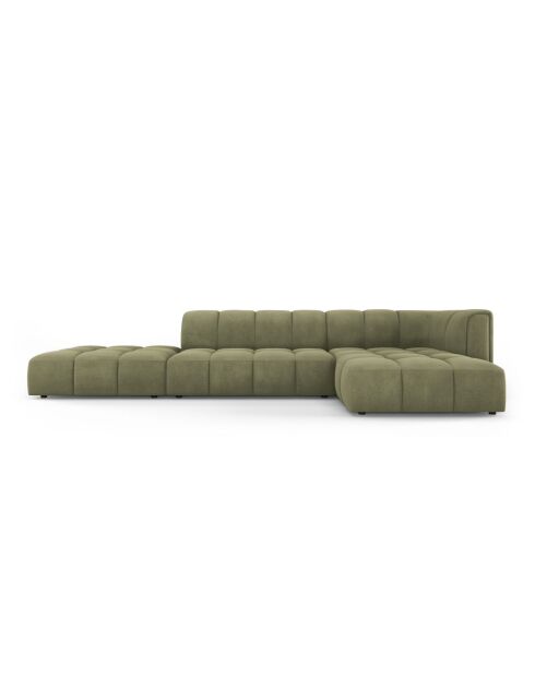 Canapé d'angle droit modulaire en chenille Francesca 5 places vert clair - 323 x 160 x 70 cm