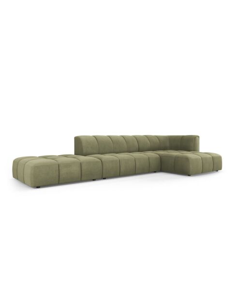 Canapé d'angle droit modulaire en chenille Francesca 5 places vert clair - 323 x 160 x 70 cm