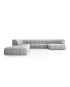 Canapé d'angle gauche panoramique modulable en chenille Francesca 7 places gris clair - 329 x 276 x 70 cm