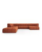 Canapé d'angle gauche panoramique modulable en chenille Francesca 7 places orange - 329 x 276 x 70 cm