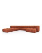 Canapé d'angle gauche panoramique modulable en chenille Francesca 7 places orange - 329 x 276 x 70 cm