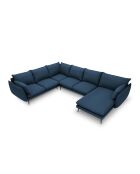 Canapé d'angle panoramique gauche ouvert en tissu structuré Elio 7 places bleu - 337 x 244 x 95 cm