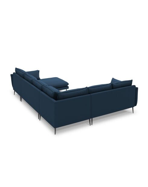 Canapé d'angle panoramique gauche ouvert en tissu structuré Elio 7 places bleu - 337 x 244 x 95 cm
