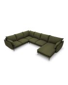 Canapé d'angle panoramique gauche ouvert en tissu structuré Elio 7 places vert - 337 x 244 x 95 cm