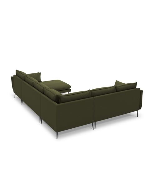 Canapé d'angle panoramique gauche ouvert en tissu structuré Elio 7 places vert - 337 x 244 x 95 cm