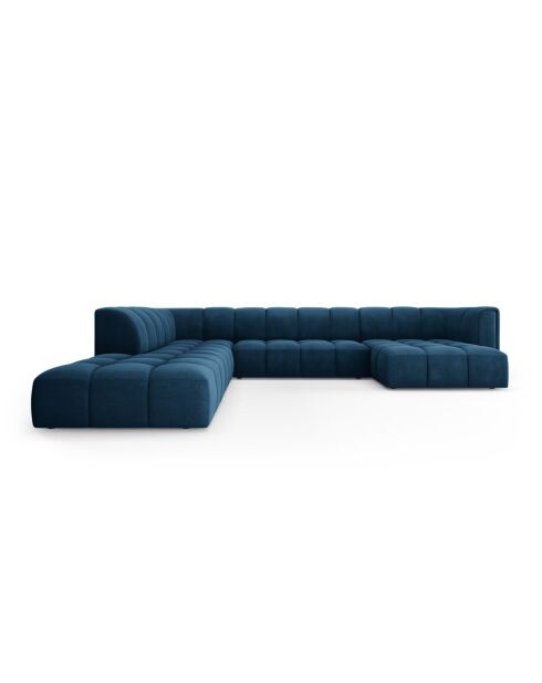 Canapé d'angle gauche panoramique modulable en chenille Francesca 7 places bleu roi - 329 x 276 x 70 cm