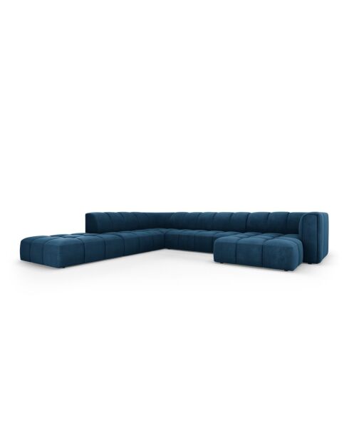 Canapé d'angle gauche panoramique modulable en chenille Francesca 7 places bleu roi - 329 x 276 x 70 cm