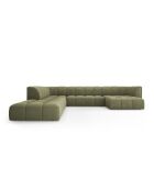 Canapé d'angle gauche panoramique modulable en chenille Francesca 7 places vert clair - 329 x 276 x 70 cm