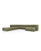 Canapé d'angle gauche panoramique modulable en chenille Francesca 7 places vert clair - 329 x 276 x 70 cm