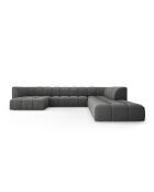 Canapé d'angle droit panoramique modulable en chenille Francesca 7 places gris foncé - 329 x 276 x 70 cm