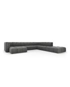 Canapé d'angle droit panoramique modulable en chenille Francesca 7 places gris foncé - 329 x 276 x 70 cm
