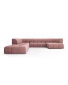 Canapé d'angle gauche panoramique modulable en chenille Francesca 7 places rose - 329 x 276 x 70 cm
