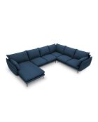 Canapé d'angle panoramique droit ouvert en tissu structuré Elio 7 places bleu - 337 x 244 x 95 cm