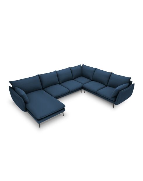 Canapé d'angle panoramique droit ouvert en tissu structuré Elio 7 places bleu - 337 x 244 x 95 cm