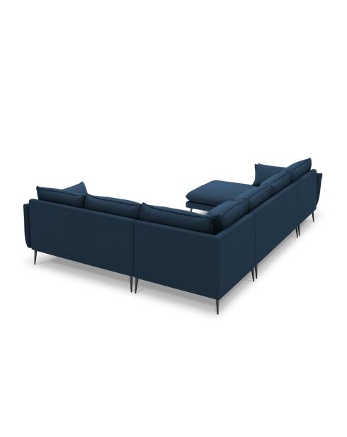 Canapé d'angle panoramique droit ouvert en tissu structuré Elio 7 places bleu - 337 x 244 x 95 cm
