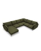 Canapé d'angle panoramique droit ouvert en tissu structuré Elio 7 places vert - 337 x 244 x 95 cm