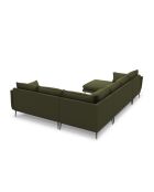 Canapé d'angle panoramique droit ouvert en tissu structuré Elio 7 places vert - 337 x 244 x 95 cm
