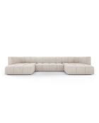 Canapé panoramique en chenille Francesca 5 places beige - 346 x 160 x 70 cm