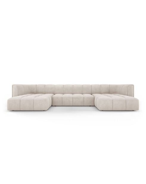 Canapé panoramique en chenille Francesca 5 places beige - 346 x 160 x 70 cm