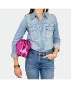 Bolsa grande de piel suave de color rosa brillante - 31 x 20 cm