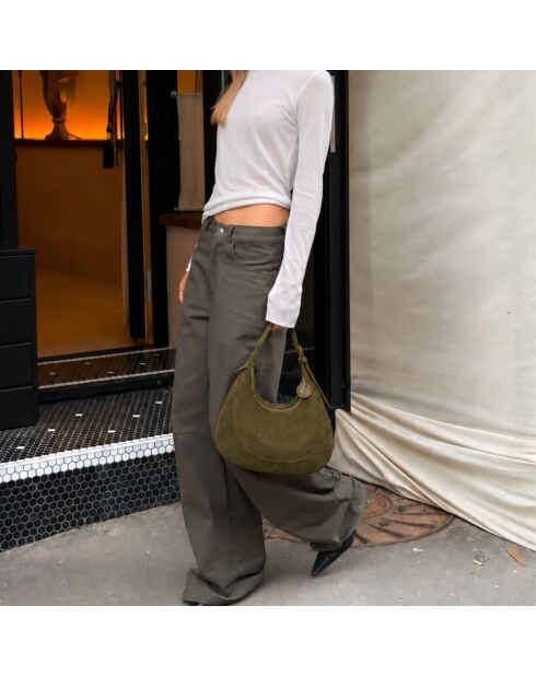 Bolso de hombro Tina de piel caqui - 34 x 23 x 7 cm