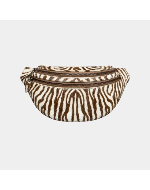 Bolso tipo banana Mike en piel marrón cebra - 34,5 x 14,5 cm